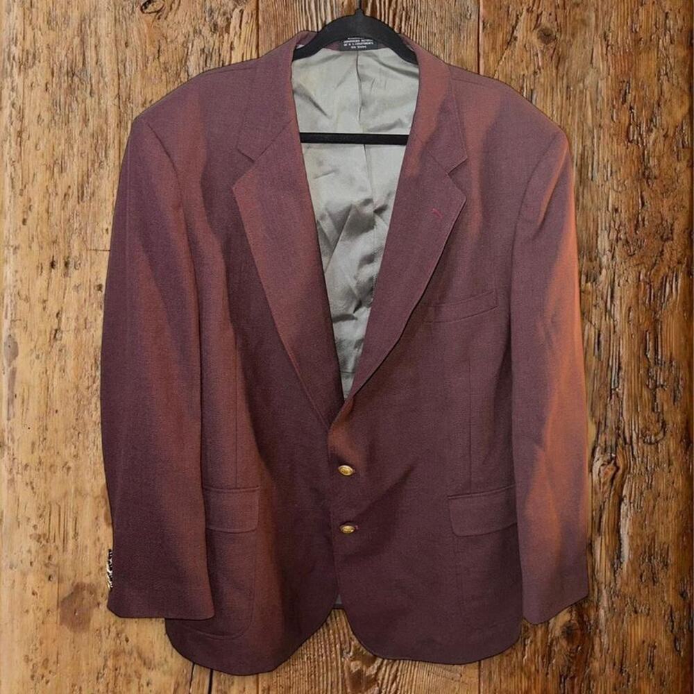 Men's Burgundy Blazer Sport Coat Suit Jacket Vintage Business Formal Size XL